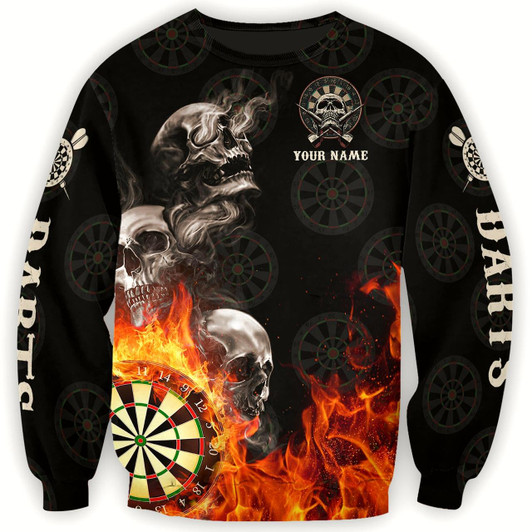 Goofygearprints Personalized Name Dart Skull Dartboard Fire 3D All Printed Sweatshirt Christmas Shirt