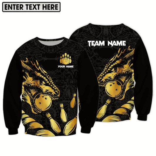 Goofygearprints Personalized Name Golden Dragon Bowling 3D Sweatshirt , Idea Gift for Bowling Lovers