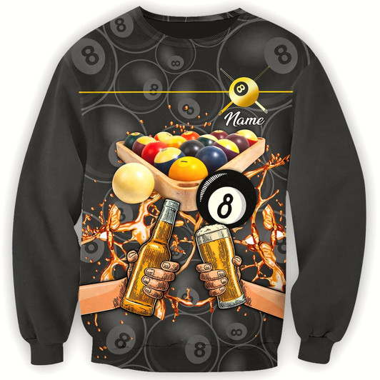 Goofygearprints Personalized Name Pool and Beer Billiard 3D Sweatshirt Shirt, Beer Billiard Shirt