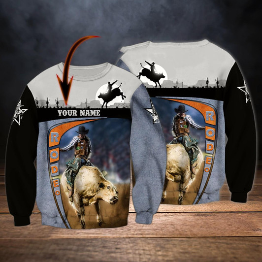 Goofygearprints Personalized Name Rodeo Bull Riding 3D Sweatshirt, Idea gift for Bull Riding Lovers
