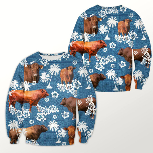 Goofygearprints Red and Black Angus Tropical Flower Blue Tribal 3D Crewneck Christmas Sweatshirt