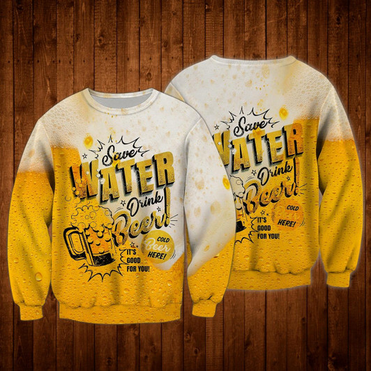 Goofygearprints Save Water Drink Beer Funny 3D Full Printed Sweatshirt Bomber, Gift for Beer Lovers Christmas