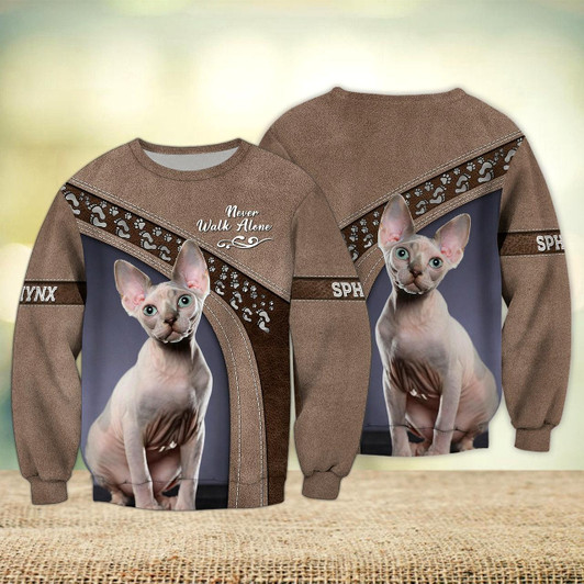 Goofygearprints Sphynx Cat Love Never Walk Alone 3D Full Print Sweatshirt, Christmas Gift for Cat Lovers