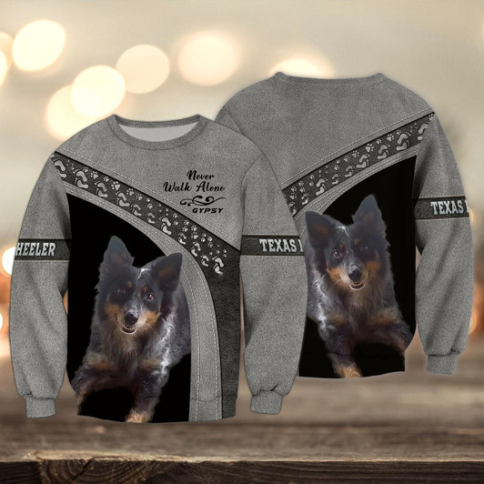 Goofygearprints Texas Heeler Grey Love Never Walk Alone 3D Full Print Sweatshirt Christmas Shirts