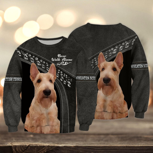 Goofygearprints Wheaten Scottish Terrier Multicolor Option Love Never Walk Alone 3D Full Print Sweatshirt