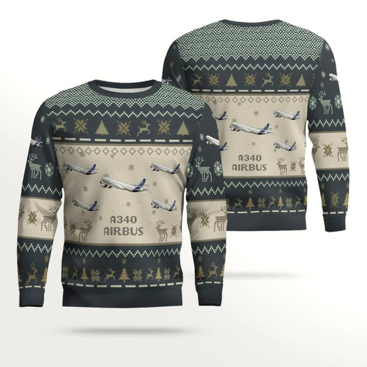 Goofygearprints Airbus A340 Aircraft Multicolor Ugly Christmas Sweater, Idea Gift for Men Dad Christmas
