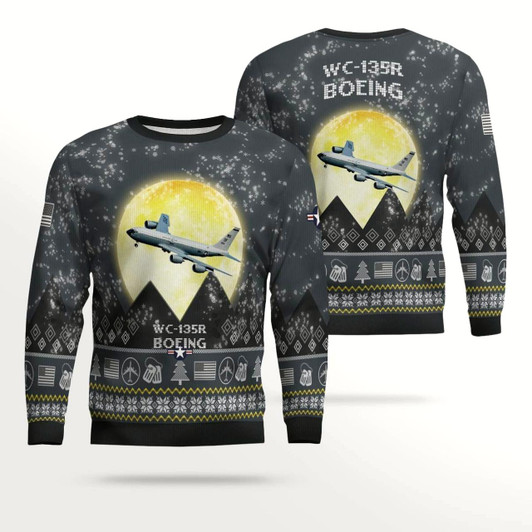 Goofygearprints Boeing WC-135R WC135R Aircraft Moonlight Ugly Christmas Sweater