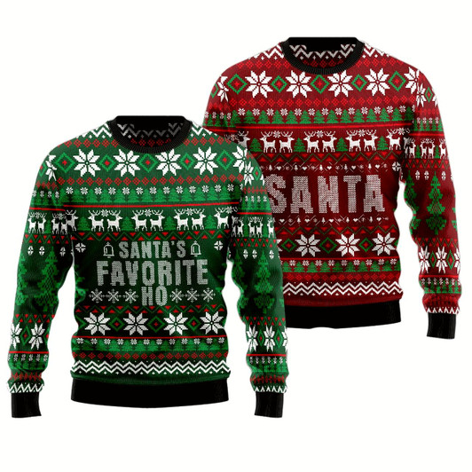 Goofygearprints Santa's Favorite Ho Couple Ugly Christmas Sweater Christmas Gift Anniversary Sweater