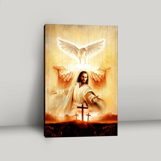 Elegant Beautiful Dove With Prayer For Healing And Jesus’s Hand Cross Canvas Wall Art Christian Bible Verse