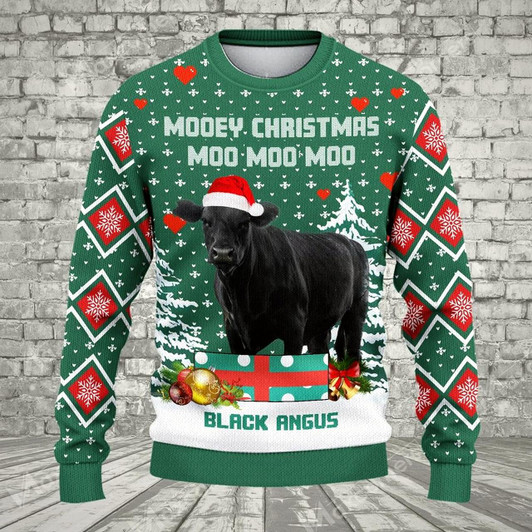 Goofygearprints Black Angus Green Ugly Christmas Sweater, Sweater Gifts For Pet Loves, Farmers Sweater