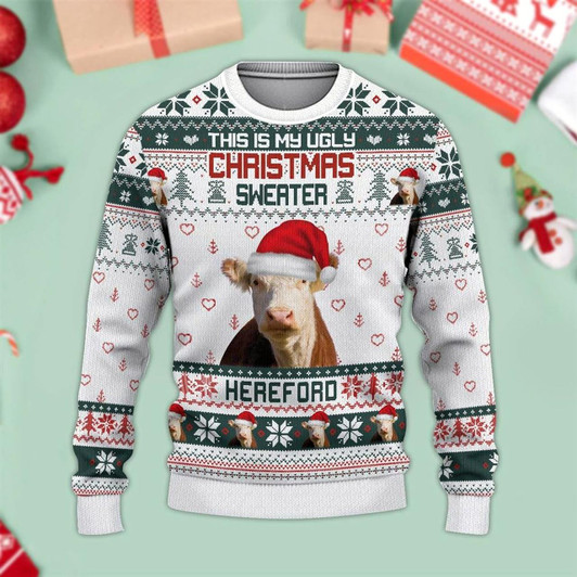 Goofygearprints Hereford Green This Is My Ugly Christmas Sweater, Sweater Gifts For Pet Loves, Farmers Sweater