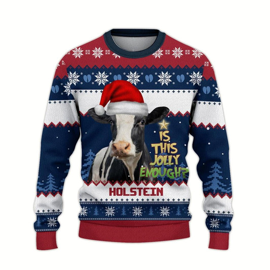 Goofygearprints Holstein Jolly Ugly Christmas Sweater, Sweater Gifts For Pet Loves, Farmers Sweater