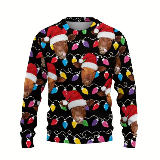 Goofygearprints Red Angus Ugly Christmas Sweater, Sweater Gifts For Pet Loves, Farmers Sweater