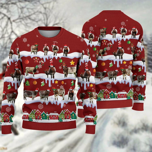 Goofygearprints Shorthorn Ugly Christmas Sweater, Sweater Gifts For Pet Loves, Farmers Sweater