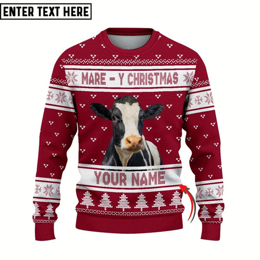 Goofygearprints Personalized Holstein Mare Ugly Christmas Sweater, Sweater Gifts For Pet Loves