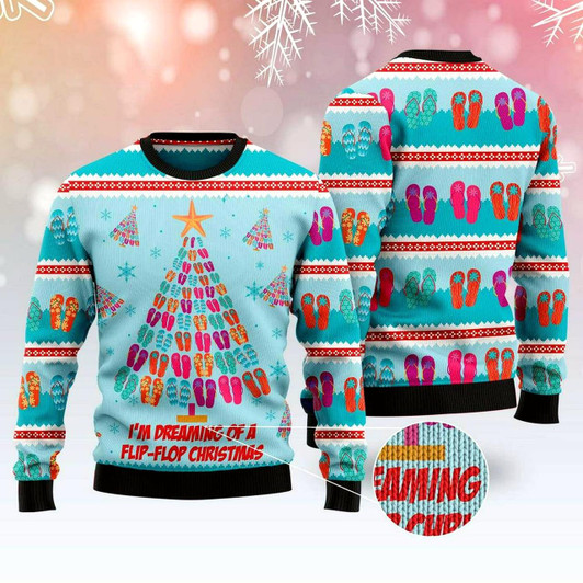 Goofygearprints Xmas Tree Sweater, Flip-Flops Christmas Tree Ugly Christmas Sweater