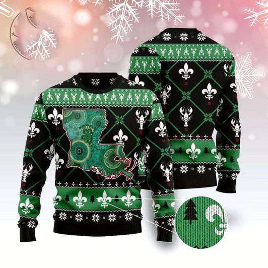 Goofygearprints Louisiana USA Symbols Pattern Ugly Christmas Sweater, Funny Xmas Sweater
