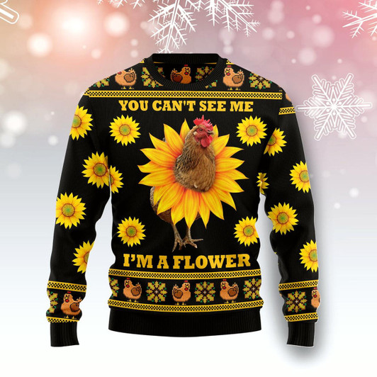 Goofygearprints Chicken Flower Ugly Christmas Sweater Unisex, Ugly Christmas Holiday Sweater Gifts