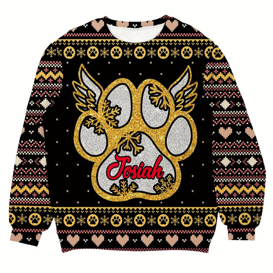 Goofygearprints Personalized Snowflake Wings Paw Memorial Christmas Sweater, Loss of Dog Ugly Sweater