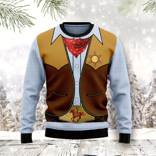 Goofygearprints Cowboy Costume Pattern Ugly Christmas Sweater, Perfect Shirt for Cowboy, Christmas Shirt