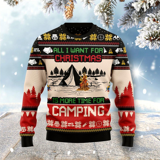 Goofygearprints All I Want For Christmas Is More Time For Camping Ugly Christmas Sweater Style 2