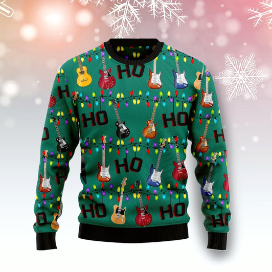 Goofygearprints Electric Guitar Hohoho Ugly Christmas Sweater, Perfect Sweater Shirt for Guitar Lovers