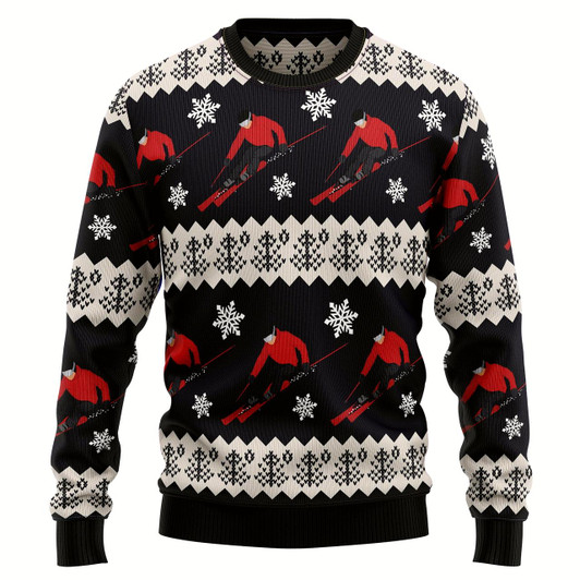 Goofygearprints Skiing Ugly Christmas Sweater For Men, 3D All Over Printed Skiing Sweater