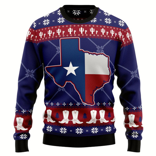 Goofygearprints Texas Map Symbols Pattern Ugly Christmas Sweater, Flag Texas 3D Sweater