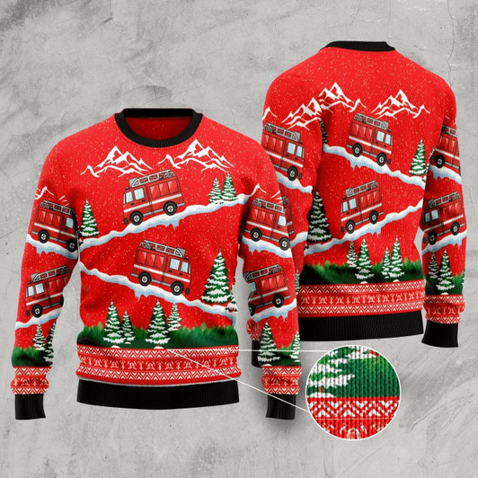 Goofygearprints Firefighter Red Truck Christmas Ugly Sweater For Men And Women