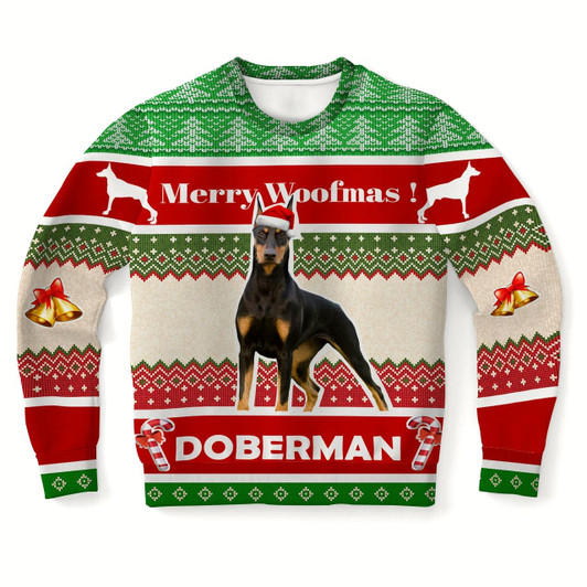 Goofygearprints Merry Woofmas Doberman Dog Ugly Christmas Sweater, Perfect Shirt for Dog Lovers Christmas