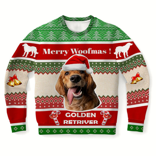 Goofygearprints Merry Woofmas Golden Retriever Dog Ugly Christmas Sweater, Perfect Shirt for Dog Lovers Christmas