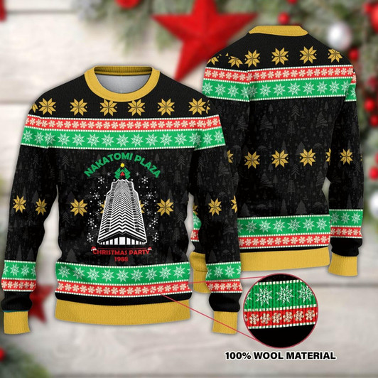 Goofygearprints Nakatomi Plaza Die Hard Ugly Christmas Sweater, Christmas Party Ugly Sweater For Men & Women