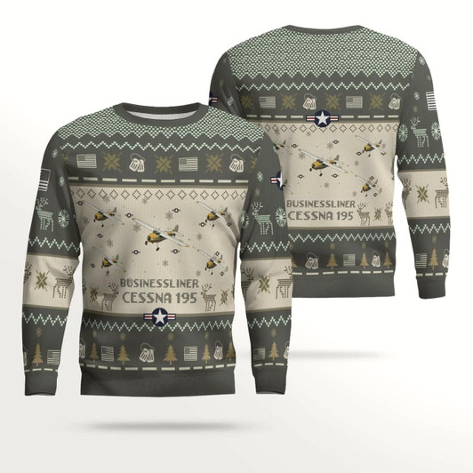 Goofygearprints Cessna 195 Businessliner Aircraft Ugly Sweater, Ugly Sweater Christmas Shirt for Men Dad Veteran