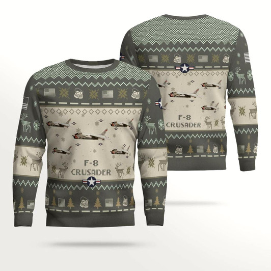 Goofygearprints F-8 Crusader F8 USMC Aircraft Ugly Sweater, Ugly Sweater Christmas Shirt for Men Dad Veteran