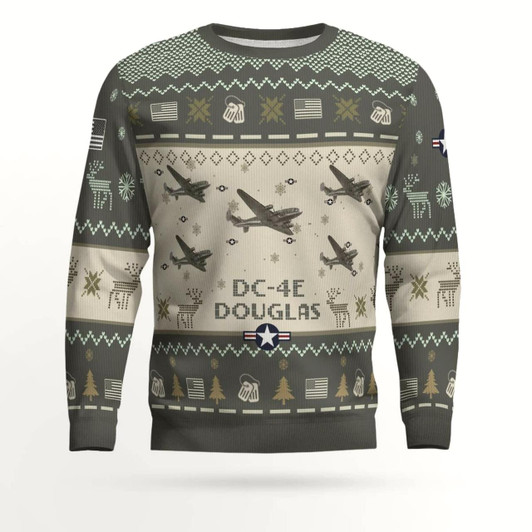 Goofygearprints Douglas DC-4E DC4E Aircraft Ugly Sweater, Ugly Sweater Christmas Shirt for Men Dad Veteran