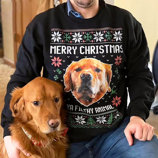 Goofygearprints Custom Photo Ugly Christmas Ya Filthy Animal Dog Cat Sweatshirt, Dog Lover Sweater Christmas