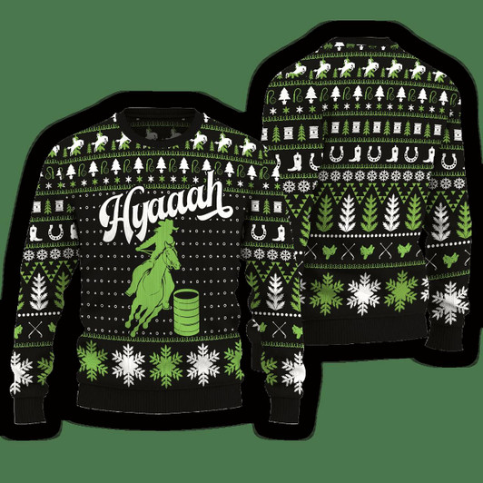 Goofygearprints Hyaaah Horse Barrel Racing Ugly Christmas Sweater