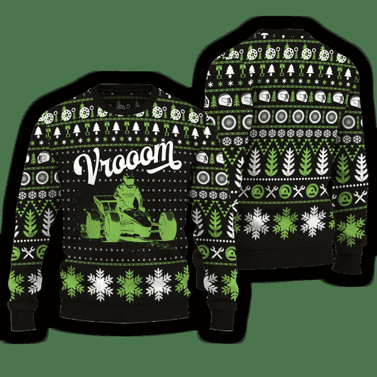 Goofygearprints Vrooom Dirt Oval Track Racing Ugly Christmas Sweater