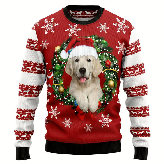 Goofygearprints Golden Retriever Wearing Santa‘s Hat Ugly Christmas Sweater