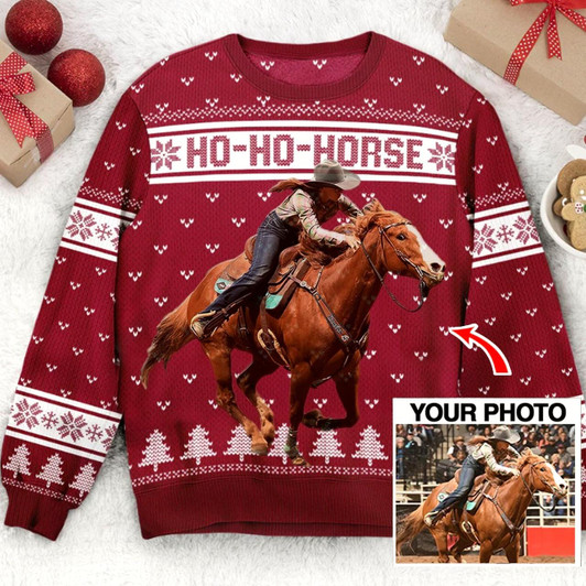 Goofygearprints Custom Photo Horse Ugly Christmas Sweater – Ho Ho Horse, Idea Gift for Horse Lovers