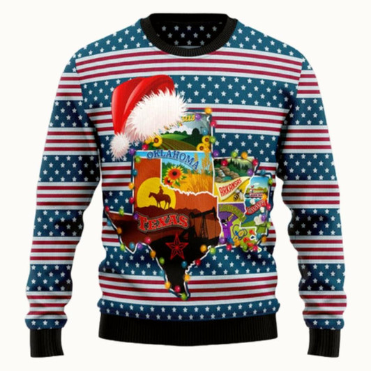 Goofygearprints 3D All Over Printed Texas Map Xmas Ugly Sweater, Perfect Shirt for Texas People