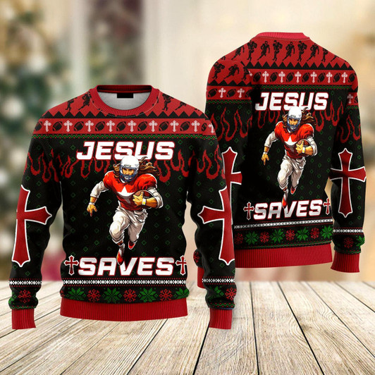 Goofygearprints Cool Jesus American Football Team Red Christmas Sweaters For Men