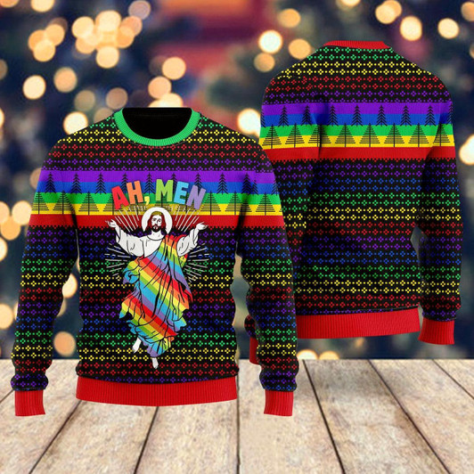 Goofygearprints Funny Jesus LGBT Ugly Christmas Sweater For Men & Women