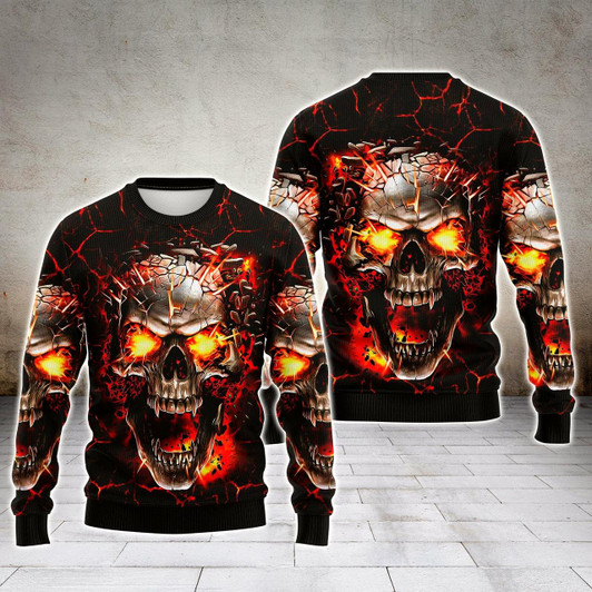Goofygearprints 3D All Over Print Skull Red Ugly Sweater, Gift for Skull Lover, Christmas Shirt