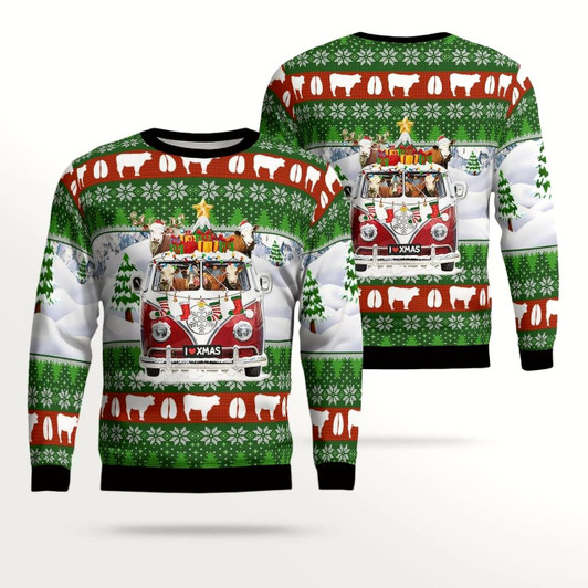 Goofygearprints Hereford Cattle Christmas Ugly Sweater Christmas, Gift for Farmer Christmas, Cow Lovers