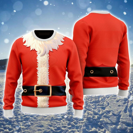 Goofygearprints Santa Claus Costume Cosplay Pattern Ugly Christmas Sweater, Funny Christmas Ugly Sweater