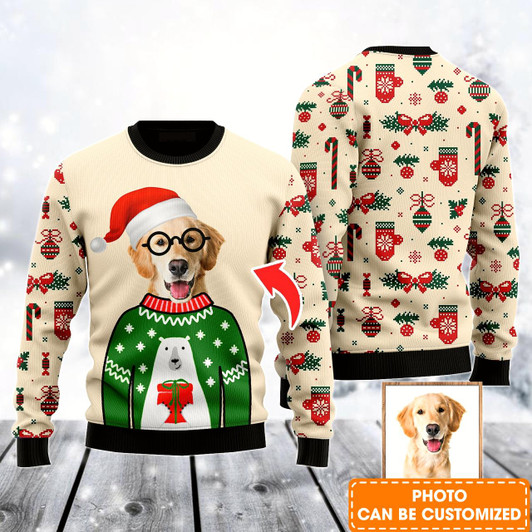 Goofygearprints Personalized Photo Pet Ugly Sweater, Custom Funny Your Photo Christmas Ugly Sweater for Dog Lover