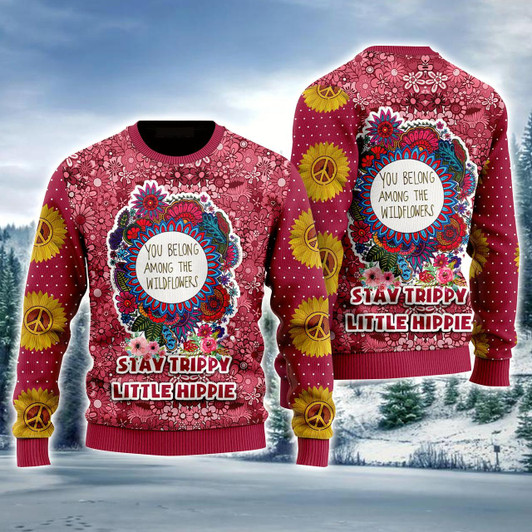 Goofygearprints Hippie Style Ugly Sweater, Stay Trippy Little Hippie Colorful Ugly Sweater, Gift for Men Women Love Hippie