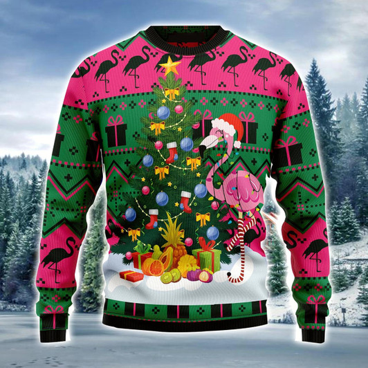 Goofygearprints Flamingo Ugly Christmas Sweater, Christmas Tree Ugly Sweater For Men & Women - Best Gift For Christmas, Family, Friends