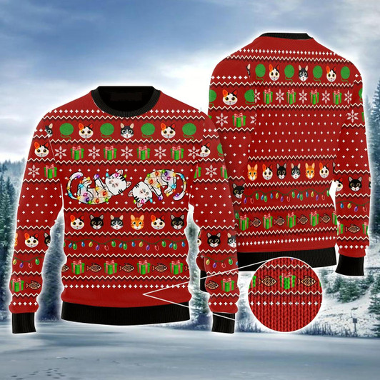 Goofygearprints Cat Light Ugly Sweater, Christmas Ugly Sweater, Funny Cat Christmas Ugly Sweater For Men & Women - Perfect Gift For Christmas, Cat Lovers